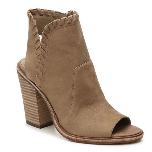 Vince Camuto Tan Ankle Boots Leather Women’s Size 7.5 Open Toe/Heel Brown Suede - Picture 1 of 10